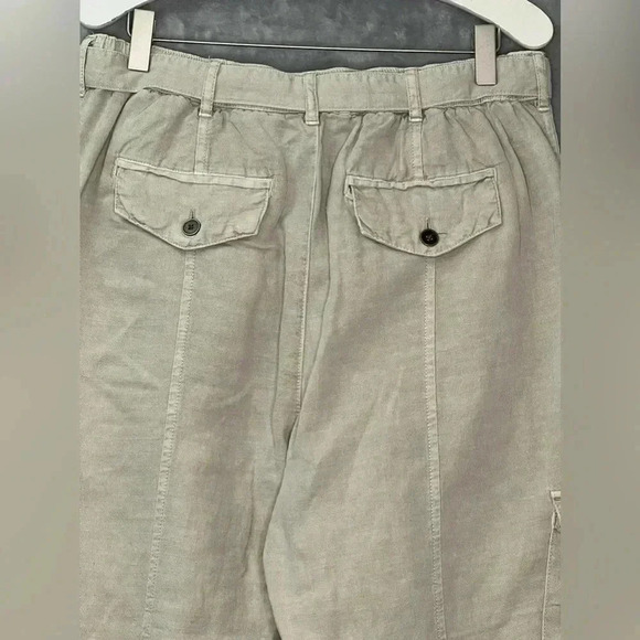 Nicole Miller Natural Tan Beige Linen Cargo Pants Belted M Coastal Grandma Core - Picture 6 of 11